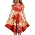 thumbnail image 1 of Robe Fille Enfant Tout-Petit Filles Fête du Canada Feuille d'Érable Drapeau Imprimé Manches Volantées Robe Florale Robe Fille Rouge 8 Ans-9 Ans, 1 of 5