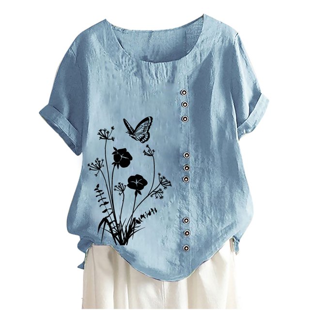 Birdeem T-Shirt Ample Décontracté d'Été pour Femme à Col Rond, Manches Courtes, Imprimé