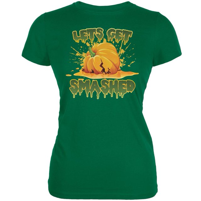 Halloween Pumpkin Lets Get Smashed Kelly Green Juniors Soft T-Shirt