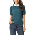 thumbnail image 1 of INSPIRE CHIC Blouse Plissée à Manches Courtes Bouffantes pour Femme à Col Peter Pan Contrastant Bleu Lac TP, 1 of 5