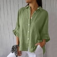 thumbnail image 2 of RKSTN Hauts pour Femmes Couleur Unie Coton et Lin Col Rabattu Chemises à Manches Longues Blouses Décontractées Printemps Été Polyvalentes Amples Grande Taille Hauts pour Femmes, 2 of 5
