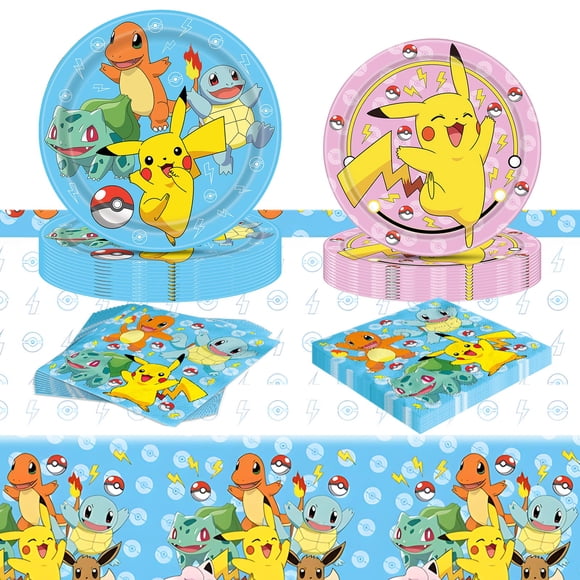 Forfamy Pokemon Birthday Decorations 16 Guests, Cartoon Party Supplies Plates Napkins Tablecloth