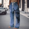 thumbnail image 1 of Linen Blend Straight Leg Pants for Everyday Casual Wear Men’s Fashion Reflective Drawstring Details, 1 of 3