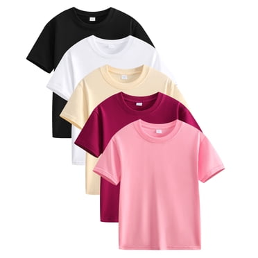 Birdeem Chemises pour Filles, Lot de 5, Chemises pour Filles, T-Shirt à Manches Courtes, T-Shirts pour Filles, T-Shirts de Base en Coton Doux, T-Shirts pour Enfants, Haut d'Été Uni, T-Shirt