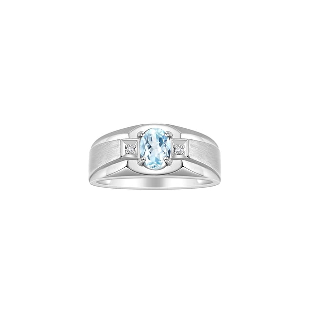 RYLOS Men's Rings Sterling Silver Classic 7X5MM Oval Gemstone & Diamond Ring Aquamarine March Birthstone Rings For Men, Silver Rings, Size 13