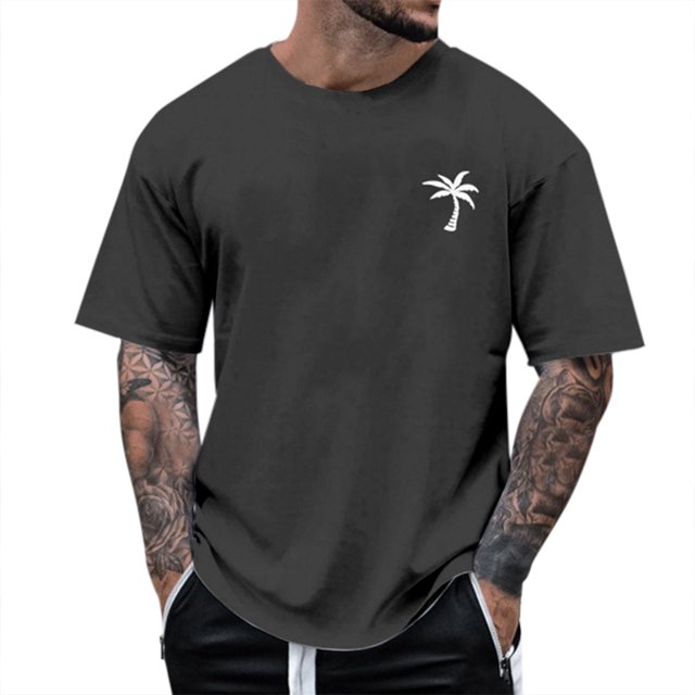 Kcodviy Homme Été Plage Petits Hommes Grande Taille Chemises Imprimé Arbre T-Shirt Grand Fils T-Shirts pour Hommes Blouse Manche Courte O T-Shirt Homme Col Hauts T-Shirt