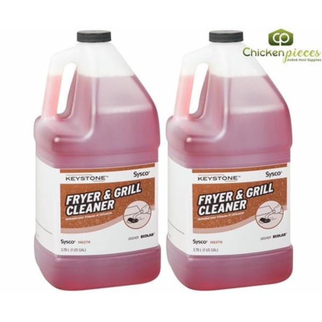 Keystone Nettoyant Friteuse et Gril 3,78 L/1 Gallon (2/caisse) Formule Double Active. Deux Contenants Rouges de 1 Gallon de Liquide avec Poignées et Étiquetés comme Nettoyant pour Friteuse et Gril, Conçus pour l'Élimination de la Graisse dans les Cuisines Commerciales. Idéal pour Friteuses, Grils et Fours avec une Formule Double Active de Force Professionnelle.