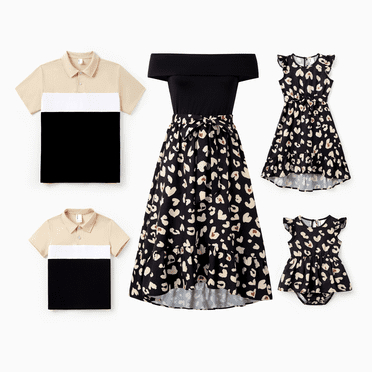 PatPat Valentine's Day Family Matching Sets Colorblock Polo Short-sleeve Top or Heart Print Off-Shoulder Co-ord
