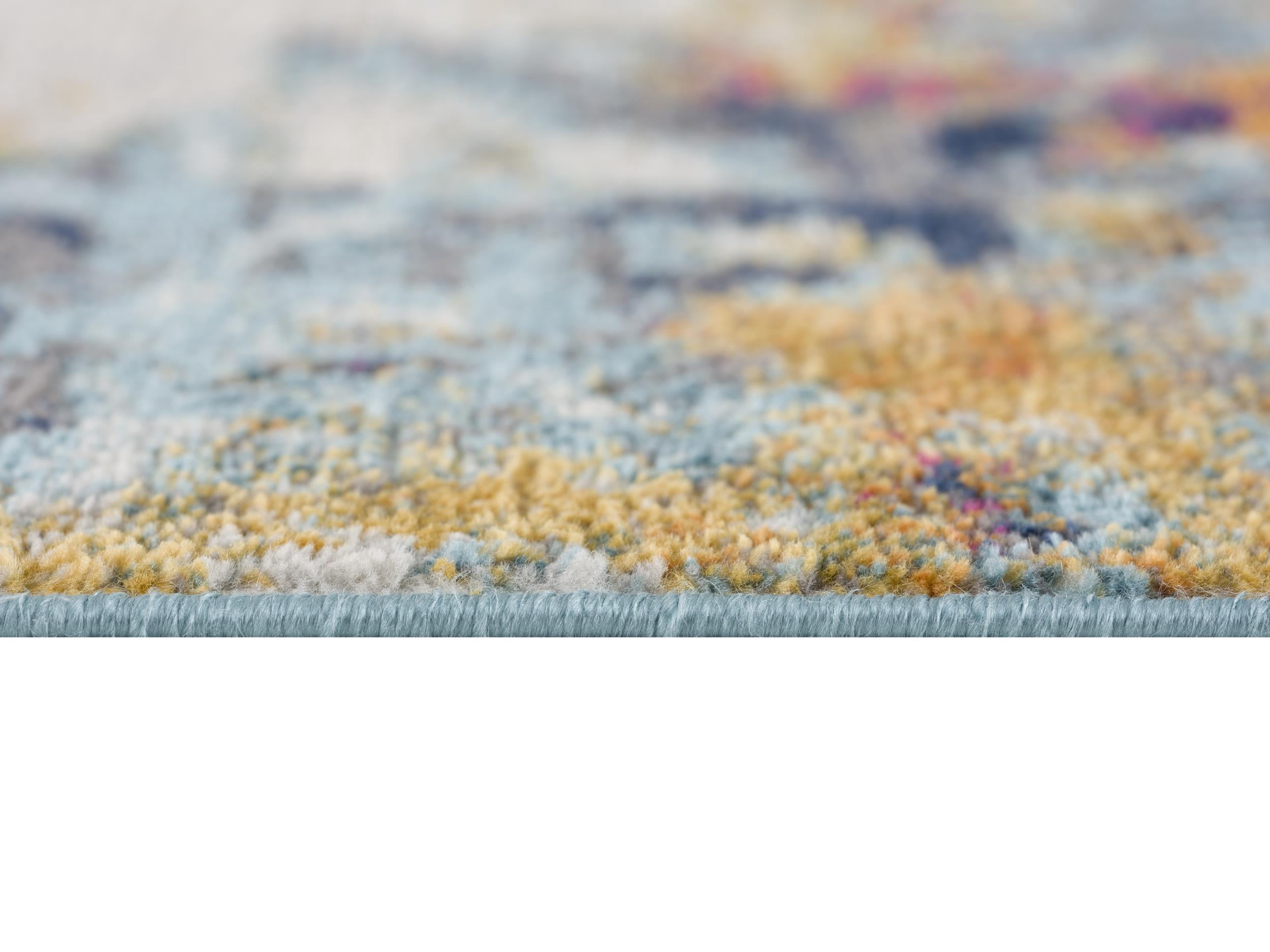 Tapis d'intérieur bohème Branch Savannah 2' x 2' (taille exacte : 2'3" x 2'), jaune et bleu, motif abstrait - Entrée, couloir, salle de bain et cuisine