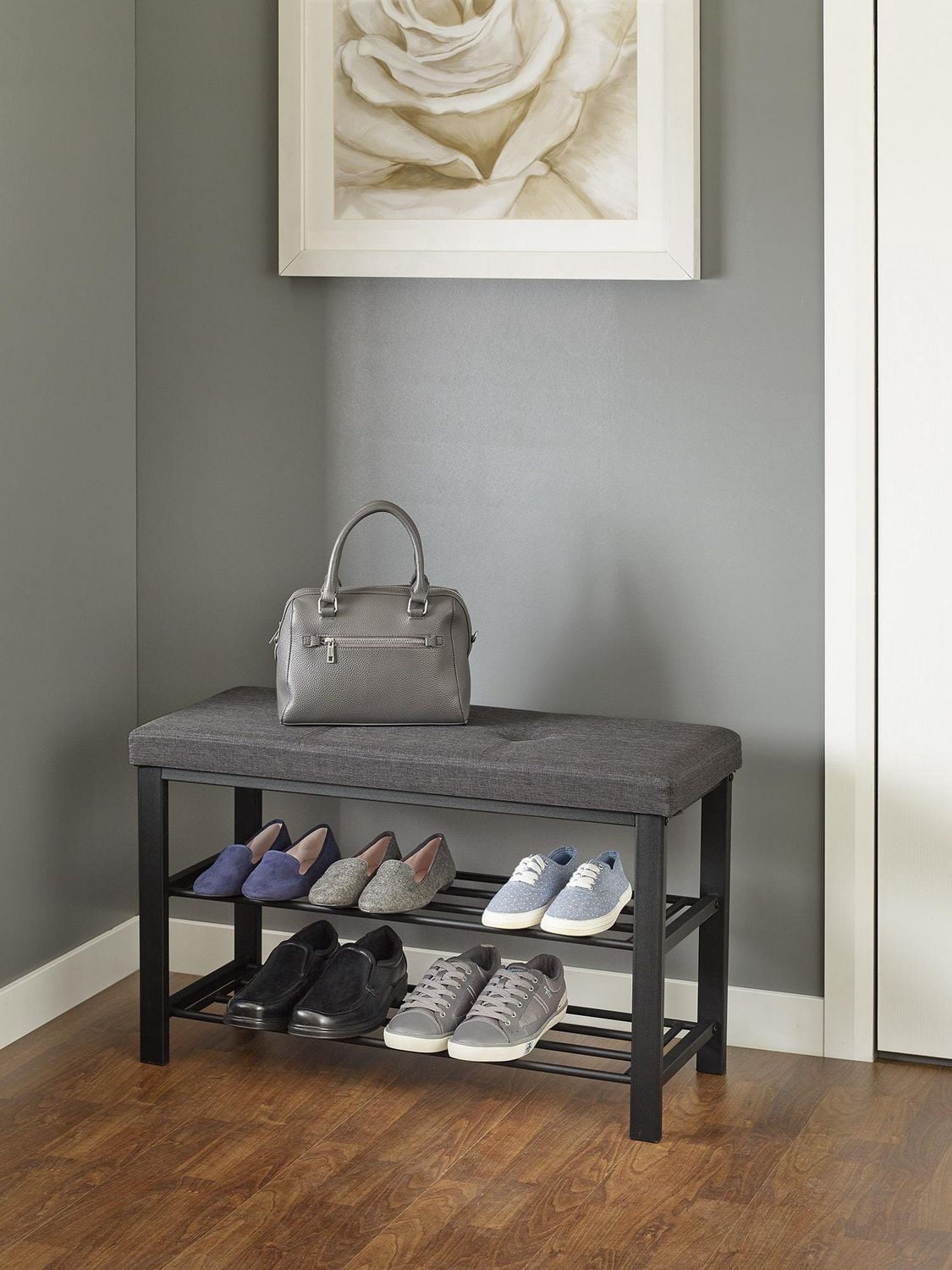 neatfreak! Banc de rangement de chaussures rembourré en tissu