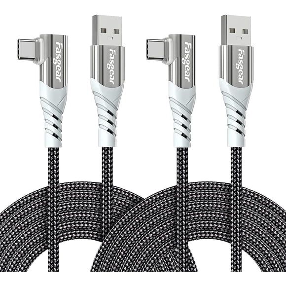 Fasgear USB C Cable 10ft, 2 Pack 3A Fast Charging Long Nylon Braided Hight Speed Type C 2.0 Charger Cord Compatible for Galaxy S22 Ultra S21 Plus Note 20 A10e,Moto G,LG V50,Xperia XZ,PS5,Switch, Black