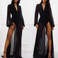 thumbnail image 3 of Neinkie Women's Long Sleeve Flowy Maxi Bathing Suit Swimsuit Tie Front Robe Cover Up, 3 of 7