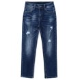 thumbnail image 1 of KIDSCOOL SPACE Little Boys Jeans,Elastic Band Inside Ripped Slim Fit Denim Pants,Deep Blue,5-6 Years, 1 of 6
