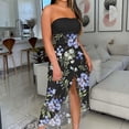 thumbnail image 5 of Womens Summer Print Strapless Long Dress Beach Split Dress Party Club Dress, 5 of 5