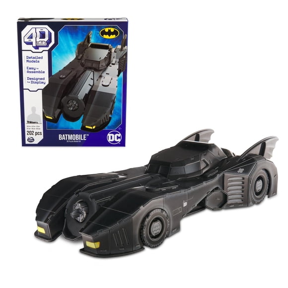 DC Batman Retro Batmobile 3D Puzzle Model Kit with Stand 202 Pcs, Batman Toys Desk Décor, Building Toys, 3D Puzzles for Adults & Teens 12+