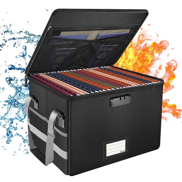 navor Fireproof Document Storage Box with Lock – Fireproof & Waterproof Collapsible File Organizer for Letter/Legal Files, Home & Office Safe Box (Black)