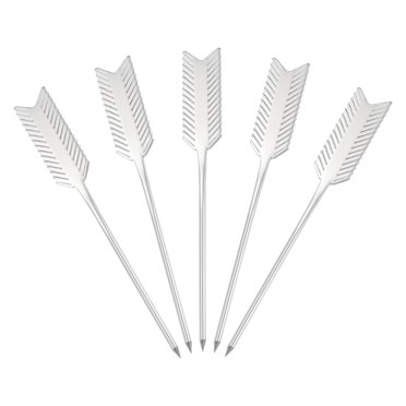 Uxcell 5 Pcs Stainless Steel Cocktail Picks, 4.7 Inch Martini Picks Fruit Sticks Metal Skewers Reusable for Drinks Olives Appetizers Fruit Decorative, Silver (Feather)