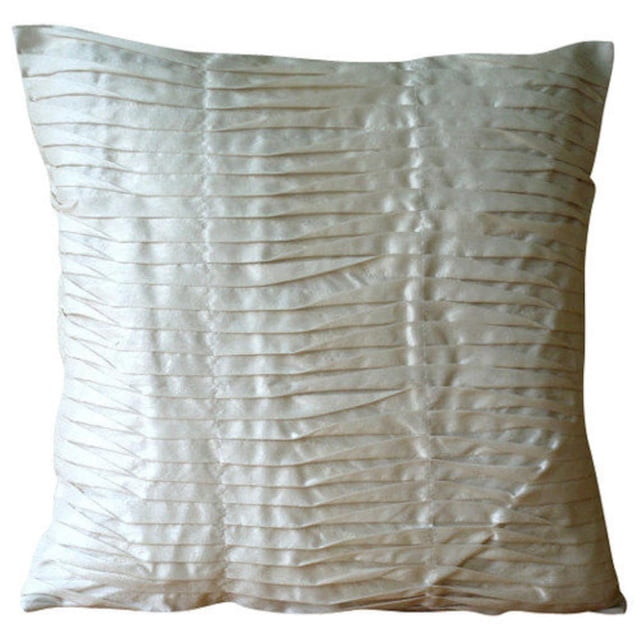 Ivory Throw Pillow Cover, Textured Pintucks Pillow Cover, 14x14 inch (35x35 cm) Throw Pillows Cover, Square Silk Pillows Cover, Modern Pillow Cases, Solid Color - Ivory Beauty