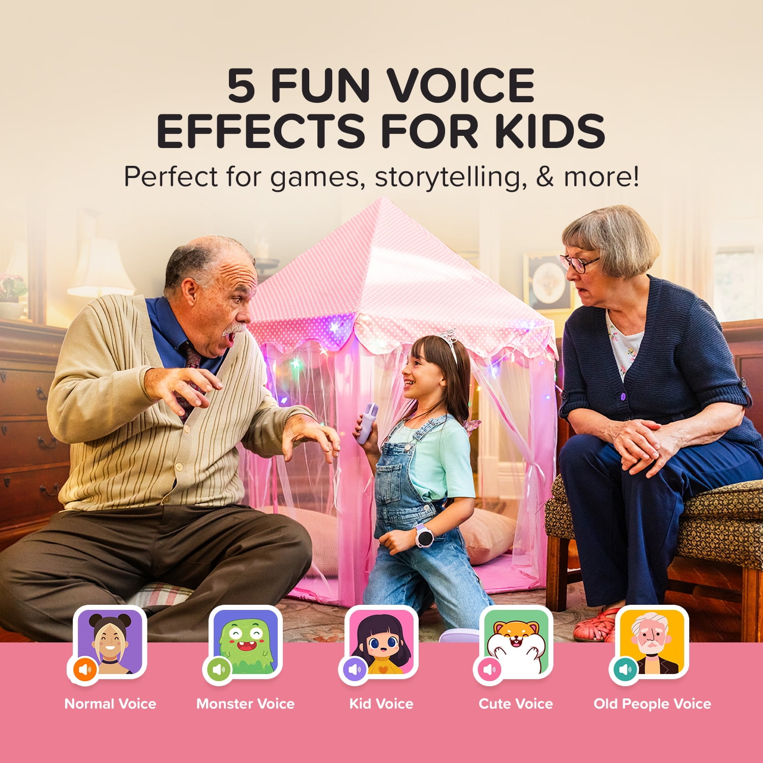 myFirst Voice 2 : Machine de karaoké pour enfants, enceinte Bluetooth portable, micro sans fil, 5 modificateurs de voix (Couleur rose)