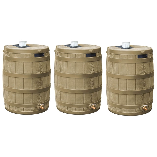 Good Ideas Rain Wizard 50 Gallon Plastic Barrel Water Collector, (3 Pack)