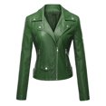 thumbnail image 1 of Qertyioot Veste en Cuir pour Femmes à Manches Longues à Revers Court, 1 of 2