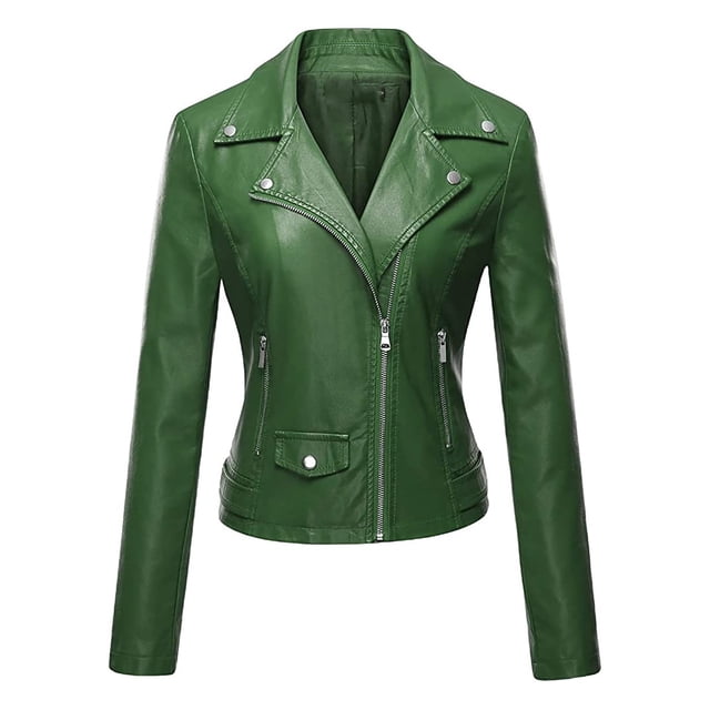 Qertyioot Veste en Cuir pour Femmes à Manches Longues à Revers Court
