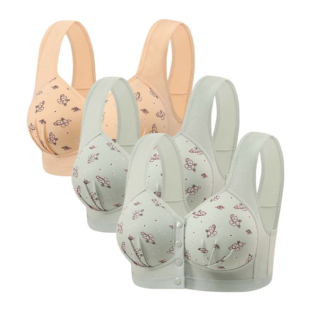 Posijego Women's Front Closure Bra 3 Pack Push up Wireless Bra Full Coverage Support Breathable Everyday Bras