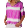 thumbnail image 1 of Leutsin Femmes Gradient Couleur V-Cou T-Shirt Manches Courtes Tee Tops Blouse, 1 of 6
