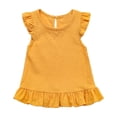 thumbnail image 1 of LLYWEY Toddler Girls Ruffle Tops, Baby Girl Linen Ruffles Hem Sleeveless T-Shirts, Kids Solid Color Keyhole Back Summer Round Neck Sleeveless Loose Casual Blouses Shirts, Style-T-12, Yellow, 4T, 1 of 9