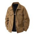 thumbnail image 1 of aohooy Men Corduroy Lightweight Jacket - Fall Button Up Long Sleeve Collared Shacket with Pockets Coffee,XXL, 1 of 8