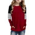 thumbnail image 1 of Posijego Girls Striped Long Sleeve Shirts Kids Round Neck Color Block Tunic Tops Spring T-Shirts Size 4-14 Years, 1 of 6