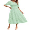 thumbnail image 2 of EIMELI Femmes Été Soufflé Manches Robe Smoked Floral en Vrac Robe Haute Taille Dentelle Floral Étagé Midi Robe Bleu Ciel XL, 2 of 4
