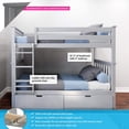 thumbnail image 2 of BEDSMART Solid Wood Twin Over Twin Bunk Bed With Storage | Gray, 2 of 7