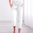 thumbnail image 2 of Amzcrzy Pantalon Capri pour Femmes Pantalon en Lin à Jambe Droite Taille Élastique Pantalon Habillé à Cordon Pantalon Uni Pantalon Décontracté pour Femmes avec Poches, 2 of 8