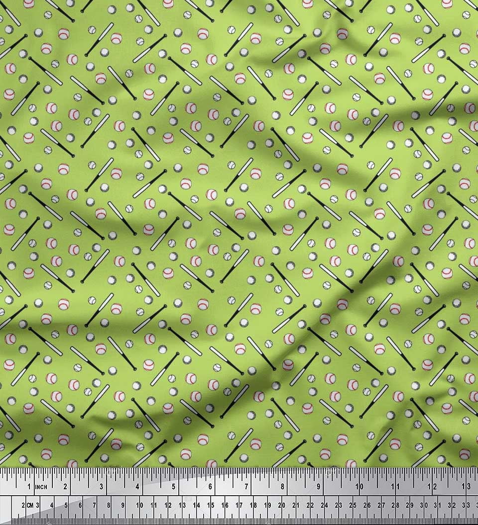 Soimoi Rayon Crepe Fabric Baseball Sports Print Sewing Fabric Yard 46 Inch Wide