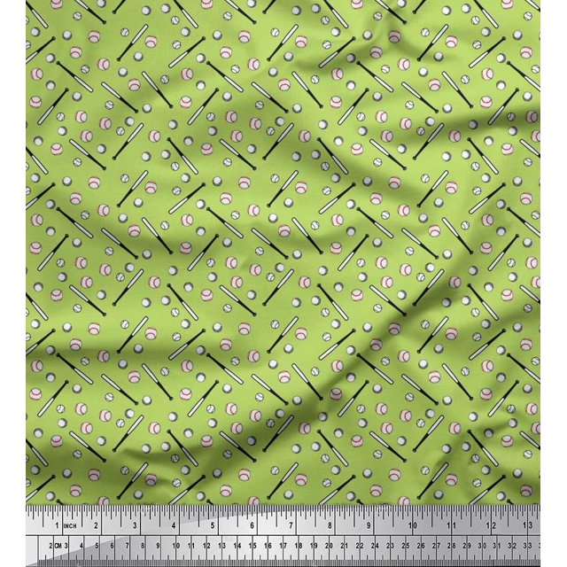 Soimoi Modal Satin Fabric Baseball Sports Print Fabric by The Yard 42 Inch Wide