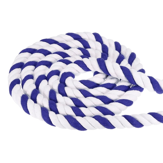 Unique Bargains 1Inch x 10Feet Natural Twisted Cotton Rope 3 Strand Tug of War Rope with Sealing Tape Blue White