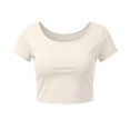 thumbnail image 1 of VSSSJ Crop Tops pour Femmes Manches Courtes Col Rond Extensible Chemise Décontractée Ajustée Solide Confortable Été Basique T-Shirts Courts Beige Taille Unique, 1 of 5