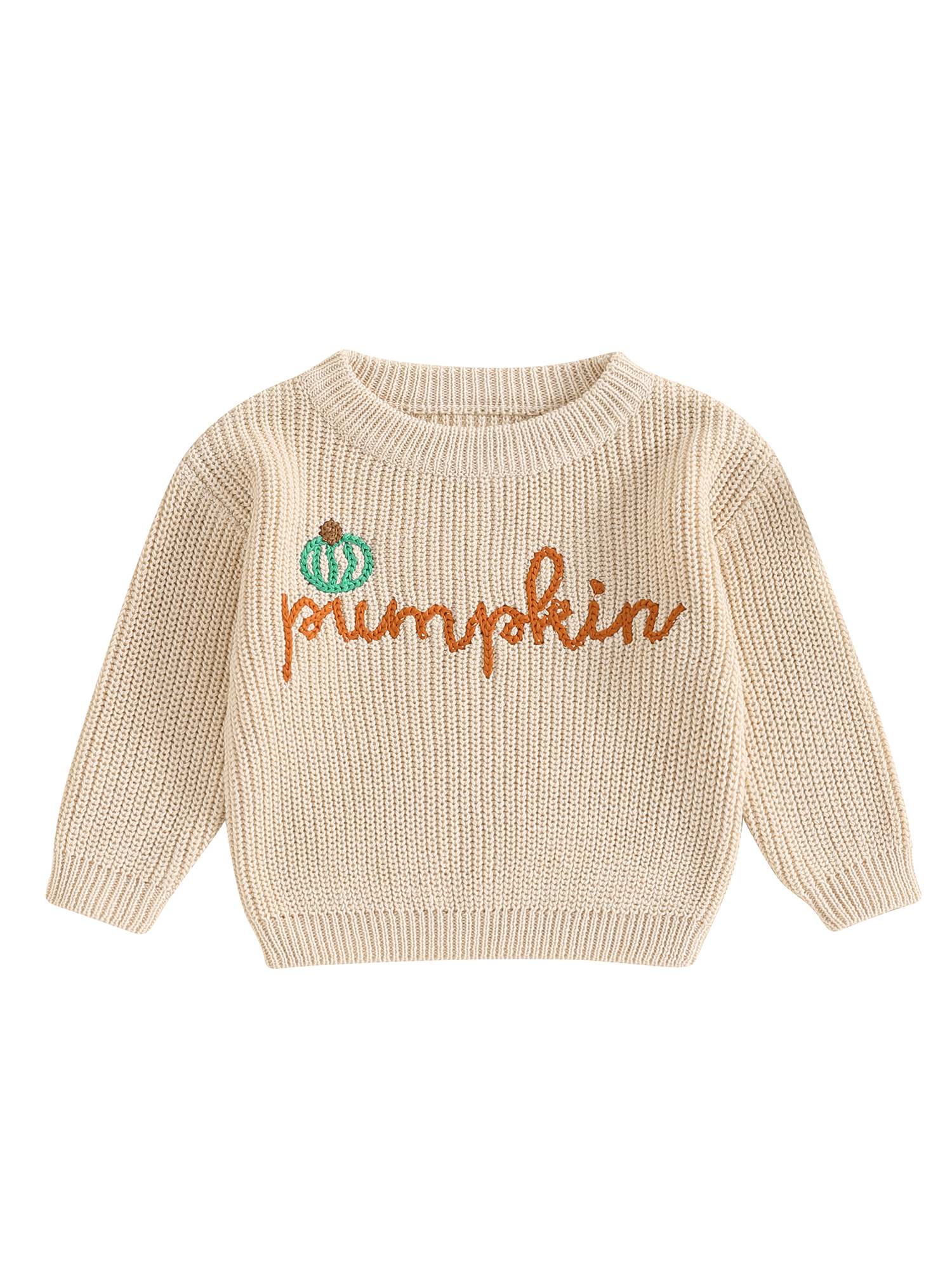 FOCUSNORM Chandails d'Halloween pour Tout-Petits Citrouille Brodée Lettre Manches Longues Col Rond Tricot Côtelé