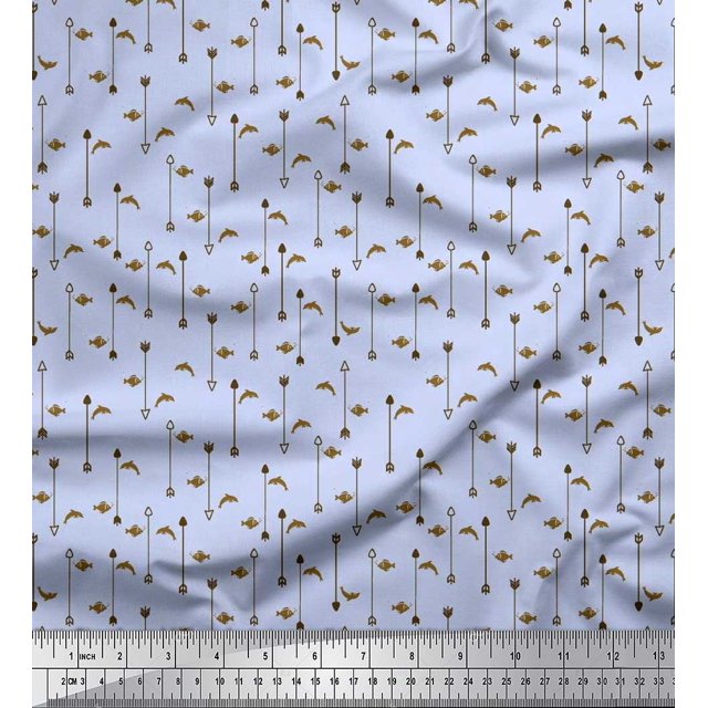 Soimoi Rayon Fabric Arrow & Fish Ocean Decor Fabric Printed Yard 56 Inch Wide