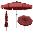 thumbnail image 2 of Costway 10 FT Solar Patio Umbrella with 32 LED Lights 3-Tier Vented Top & Ruffles Red, 2 of 10