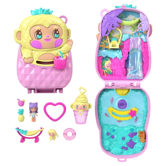 Polly Pocket Pineapple Monkey Compact Playset with 1 Micro Doll and Pet, Travel Toy with Fruit Accessories