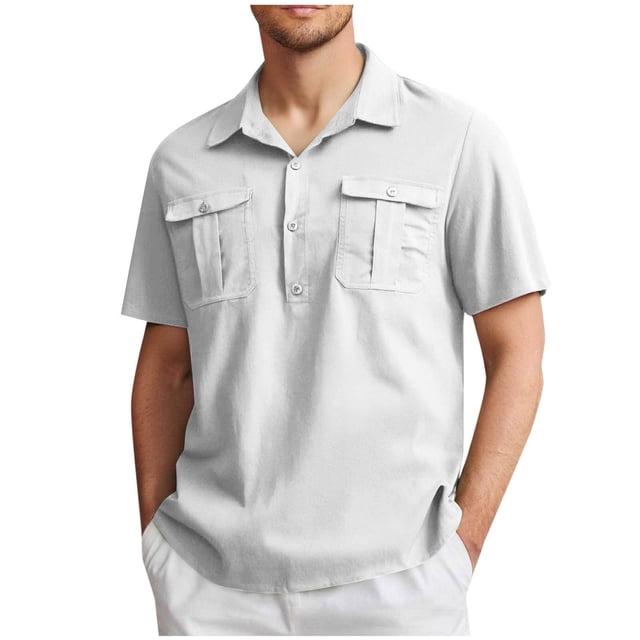 EOYWHK Big and Tall Linen Shirts for Men Button Up Golf shirts Short Sleeve Collared Business Blouses