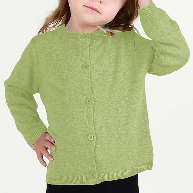 RXIRUCGD Cardigan à Col Rond pour Filles en Coton Uni à Manches Longues, Vert, Taille : 12 Mois