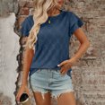 thumbnail image 2 of Pisexur Blouses d'Été Mode Femme Couleur Unie Col Rond Manches Courtes, Blouses Habillées Décontractées pour Femmes, Hauts d'Été pour Femmes Bleu Foncé, 2TG, 2 of 7
