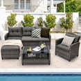 thumbnail image 1 of Gymax 4PCS Rattan Patio Conversation Furniture Set Outdoor Sectional Sofa Set, 1 of 10