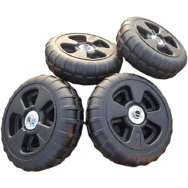 XL - Universal Heavy Duty Aluminum 4 Wheel Boat Lift Wheel and Axle Kit designed for boat accessories, featuring four individual 8” x 24” poly wheels with an 800 lb capacity per wheel. Includes marine-grade aluminum spindles, stainless steel hardware, and large hitch pins for easy wheel removal. Suitable for beams up to 6 inches tall and 6 inches wide.