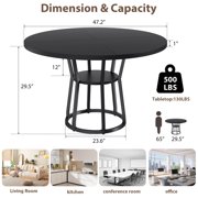 Kojooin 47.2 in Round Dining Table for 4 to 6, Farmhouse Kitchen Table with Storage for Kitchen or Apartment