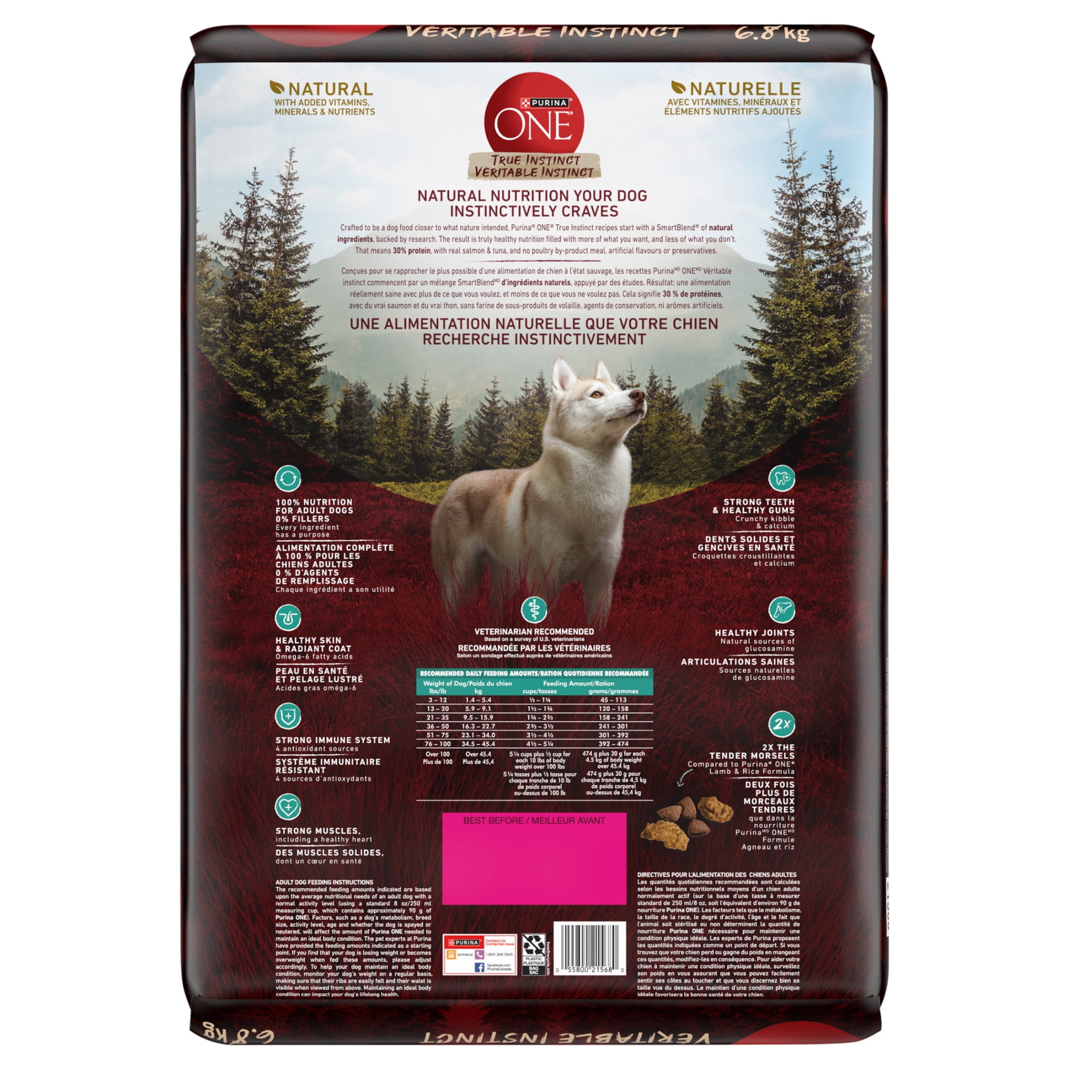 Purina ONE Vrai Instinct Saumon et Thon, Nourriture Sèche pour Chiens 6.8kg