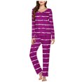 thumbnail image 2 of Timegard Pajamas Sets for Women 2 Piece Stripted Long Sleeve V Neck Ruched Top and Pants Fall Pjs Outfits, 2 of 5